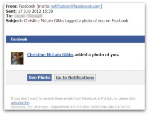 Malicious email claiming to come from Facebook